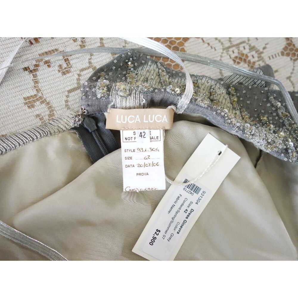 Vtg 00s Y2K Luca Luca Grey Silver Floral Bias Cut Evening Dress Gown IT 42 6 NWT - Picture 4 of 6
